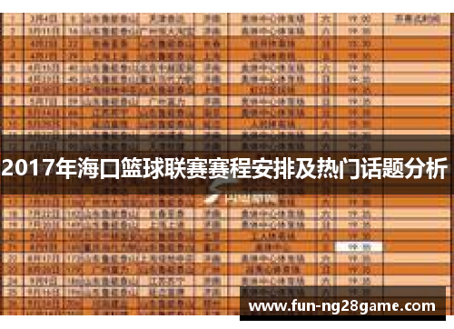 2017年海口篮球联赛赛程安排及热门话题分析 